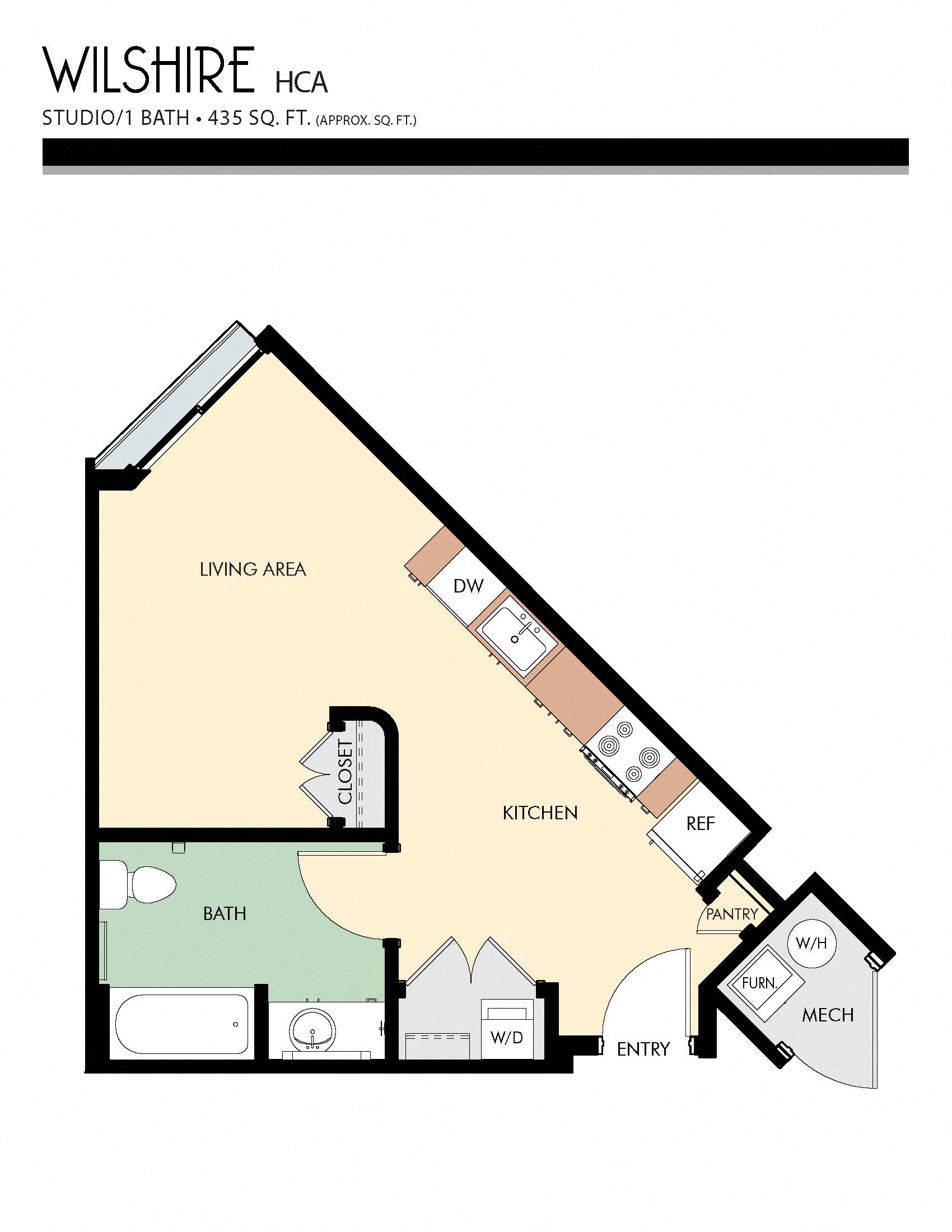 Floor plan for studio, 1 bath, 435 sqft